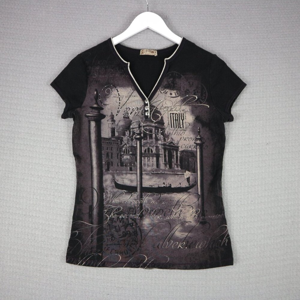 Blue Canyon Made in USA Embellished Italy V Neck Shirt Womens Large